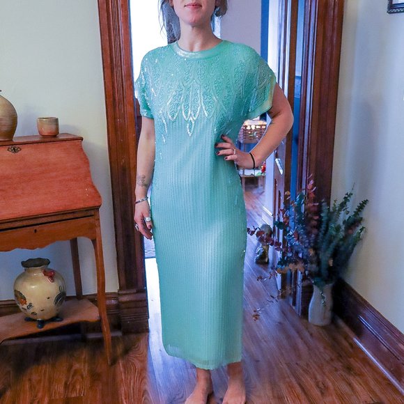Oleg Cassini Dresses & Skirts - VTG Formal sea  green beaded sequins dress
